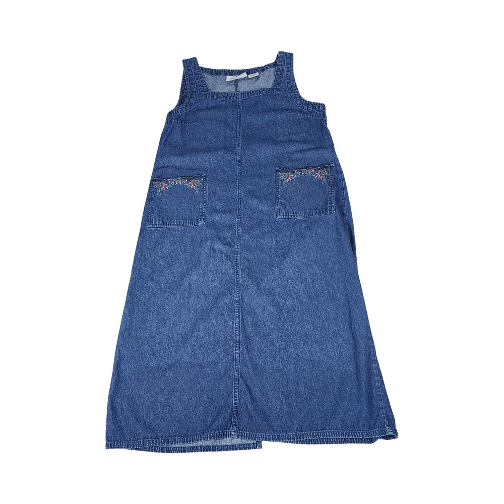 Two Twenty Collection Denim Jumper Dress Blue Embroidered Floral Butterfly SMLPT